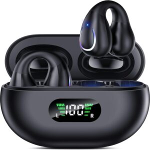 AI Translation Open Ear Clip Wireless Earbuds Bluetooth 5.3, Sports Earphones Built-in Microphone with Earhooks & Ear Hook, Wireless Charging Case & Display, Waterproof Fitness Headphones for Running