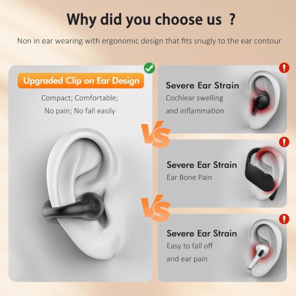 AI Translation Open Ear Clip Wireless Earbuds Bluetooth 5.3, Sports Earphones Built-in Microphone with Earhooks & Ear Hook, Wireless Charging Case & Display, Waterproof Fitness Headphones for Running - Image 2