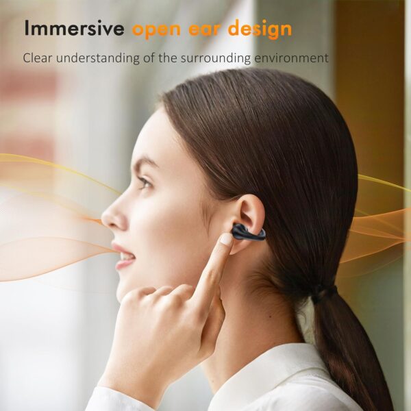 AI Translation Open Ear Clip Wireless Earbuds Bluetooth 5.3, Sports Earphones Built-in Microphone with Earhooks & Ear Hook, Wireless Charging Case & Display, Waterproof Fitness Headphones for Running - Image 3