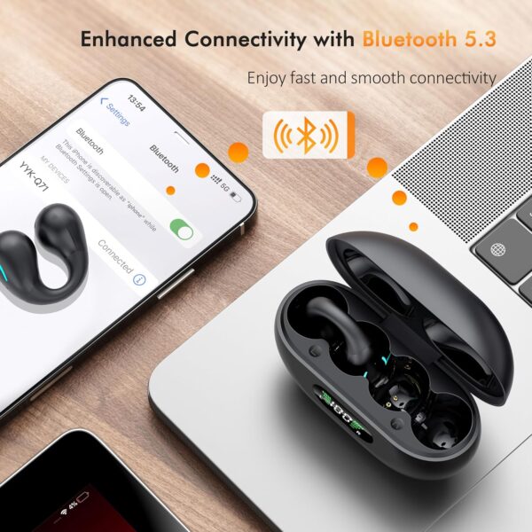 AI Translation Open Ear Clip Wireless Earbuds Bluetooth 5.3, Sports Earphones Built-in Microphone with Earhooks & Ear Hook, Wireless Charging Case & Display, Waterproof Fitness Headphones for Running - Image 4