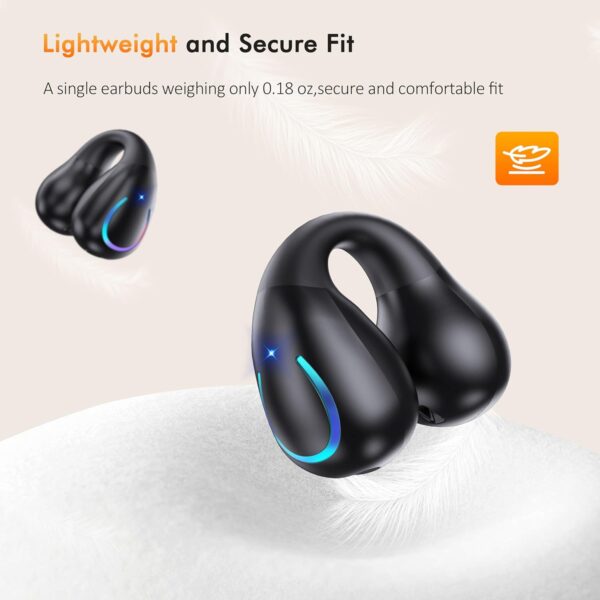 AI Translation Open Ear Clip Wireless Earbuds Bluetooth 5.3, Sports Earphones Built-in Microphone with Earhooks & Ear Hook, Wireless Charging Case & Display, Waterproof Fitness Headphones for Running - Image 5