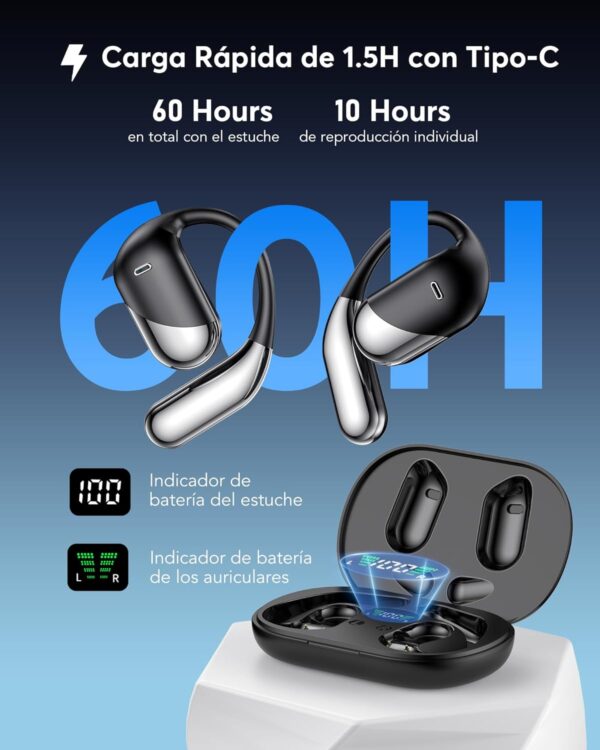 Auriculares de traducción en tiempo real con IA, auriculares de traducción 3 en 1, Compatibles con Español, Inglés, 144 idiomas y acentos, Cascos Bluetooth inalámbricos abiertos con Estuche de carga - Image 3
