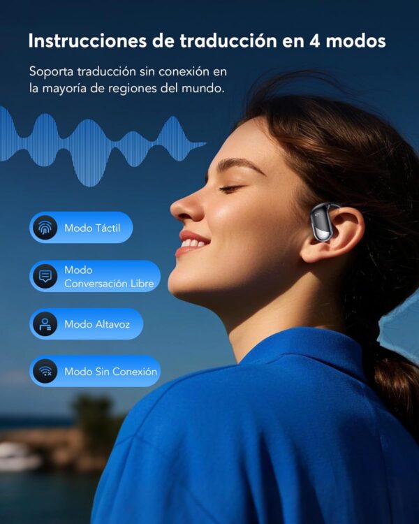 Auriculares de traducción en tiempo real con IA, auriculares de traducción 3 en 1, Compatibles con Español, Inglés, 144 idiomas y acentos, Cascos Bluetooth inalámbricos abiertos con Estuche de carga - Image 4