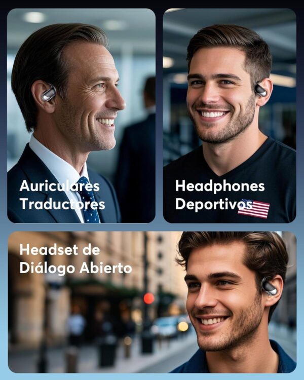 Auriculares de traducción en tiempo real con IA, auriculares de traducción 3 en 1, Compatibles con Español, Inglés, 144 idiomas y acentos, Cascos Bluetooth inalámbricos abiertos con Estuche de carga - Image 7
