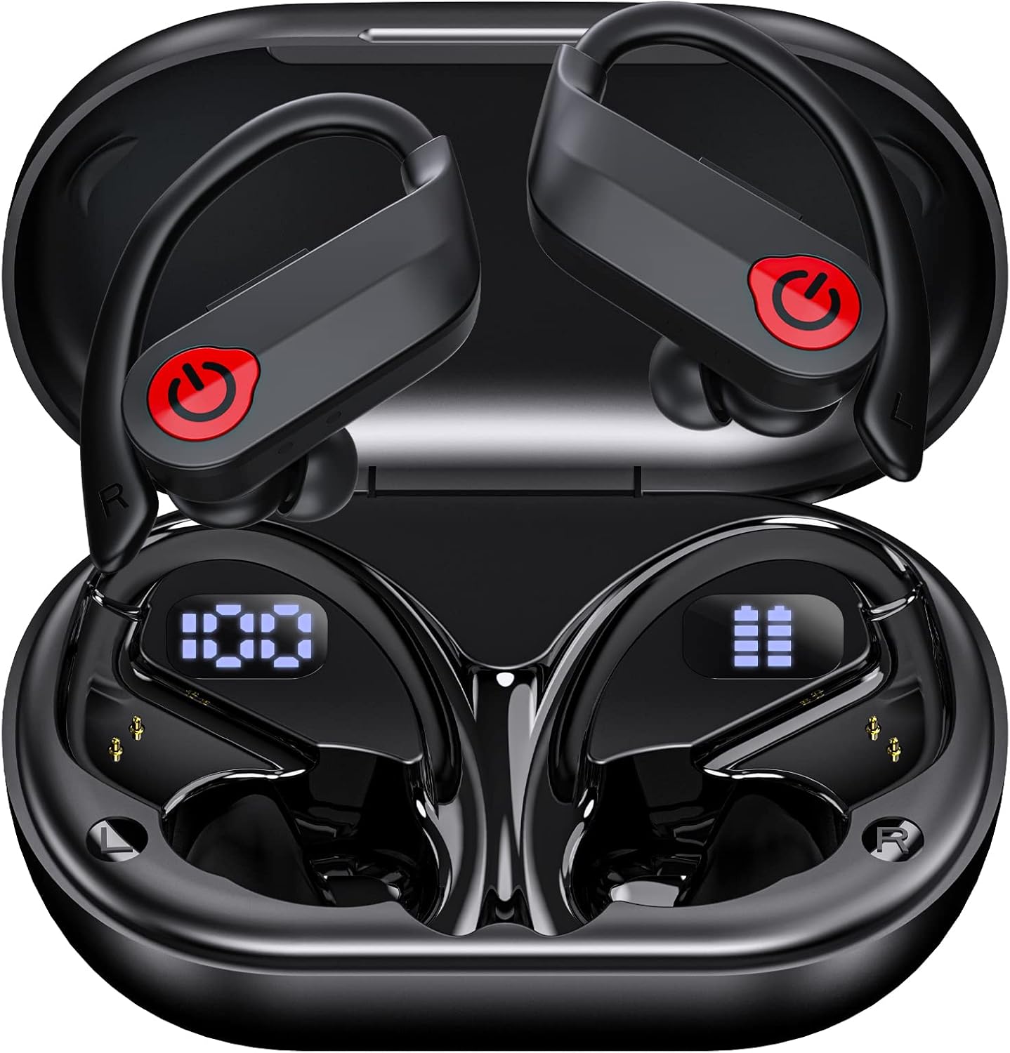 Auriculares inalámbricos Bluetooth 5.3 con 120 Horas de reproducción para Deportes, estéreo de Alta fidelidad con Pantalla LED y Estuche de Carga 63-5