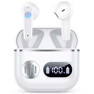 Cuffie Bluetooth,Auricolari Bluetooth 6.1 – Cuffie Wireless con 6 ENC Cancellazione Rumore Mics, Cuffie in Ear 48 Ore di Riproduzione, Cuffiette Senza Filo Stereo HiFi per iOS/Android – Bianco 01