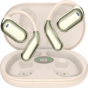 Cuffie Bluetooth Auricolari Bluetooth 5.4, Sport Cuffiette Wireless, Cuffie Open Ear 48 Ore di Riproduzione, Cuffie Senza Filo HiFi Stereo IP7 Impermeabili, Auricolare per iOS & Android, Beige Sabbia