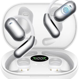 Cuffie Bluetooth Auricolari Bluetooth 5.4, Sport Cuffiette Wireless, Cuffie Open Ear 48 Ore di Riproduzione, Cuffie Senza Filo HiFi Stereo IP7 Impermeabili, Auricolare per iOS & Android, Bianco Avorio